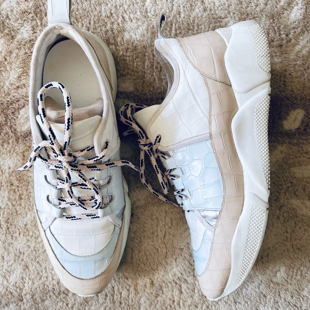 Freda Salvador Mikey Croc Embossed Leather Sneakers Neutral Combo Size 10